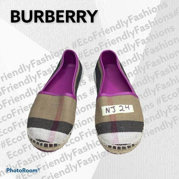 Burberry Peckfield Check Canvas Espadrille, Berry Pink/Natural